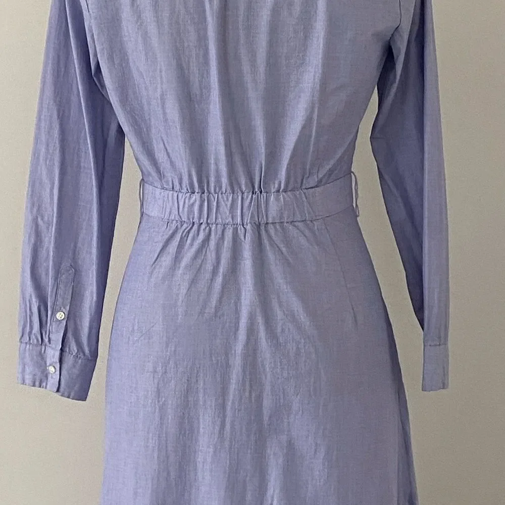 J.Crew Blue Button-Up Cotton Midi Dress Sz 4 Preppy Academia Classic Euro Summer